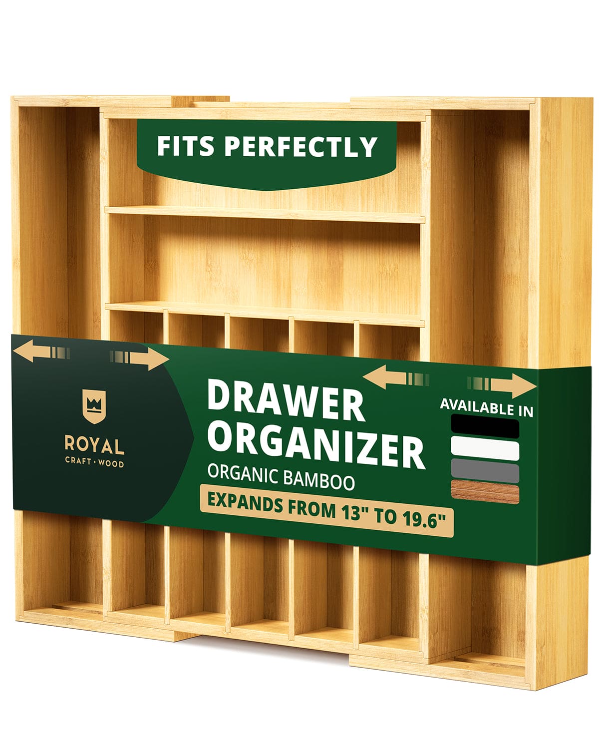 Bamboo Silverware Drawer Organizer, Expandable Bamboo Silverware Drawer Organizer, Expandable