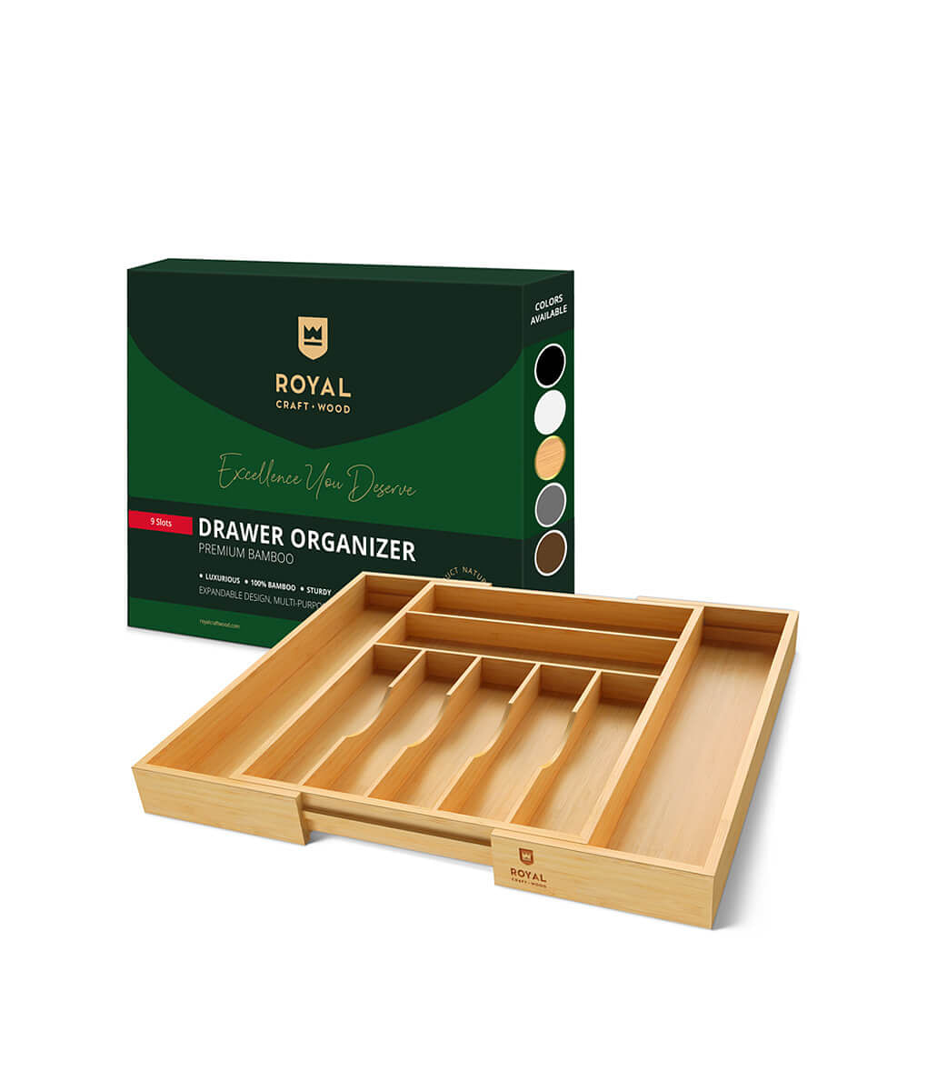 Royal Craft Wood Expandable Silverware Drawer Organizer 5-9 Slots, 17.50 x  13.50
