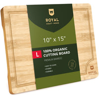 Bamboo Cutting Board with Juice Groove - Kitchen Chopping Board for Meat Cheese and Vegetables, Heavy Duty Serving Tray w/Handles (Large,10 x 15")