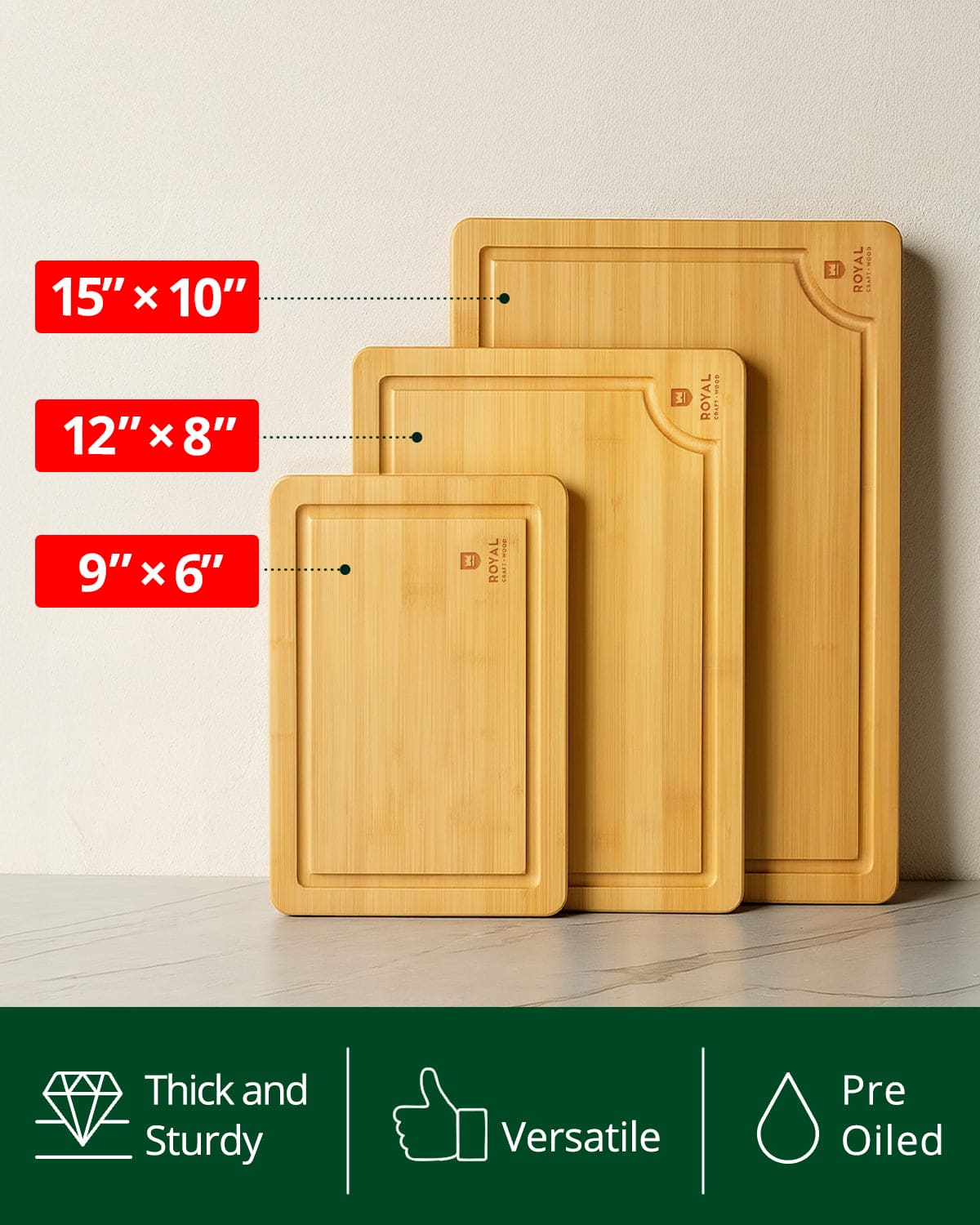 Luxury Bamboo Cutting Board Set with Stand - Thumbnail 3