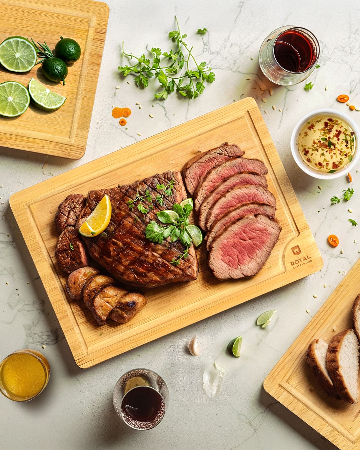 Luxury Bamboo Cutting Board Set with Stand - Thumbnail 5