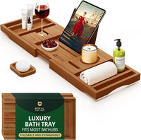 Foldable Bathtub Caddy Tray, Brown