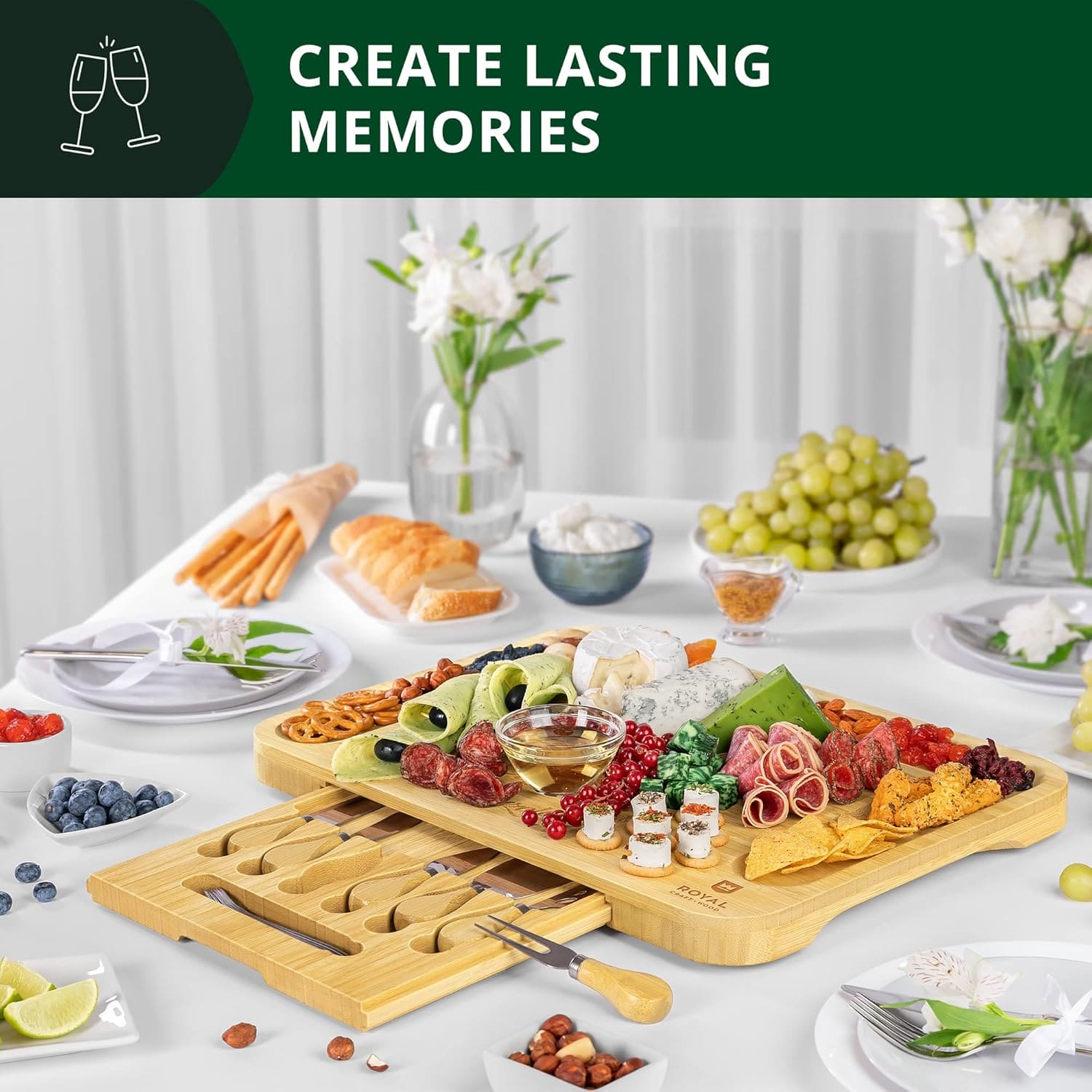 Royal Craft Wood Luxury Bamboo Cheese Board Set - Thumbnail 3