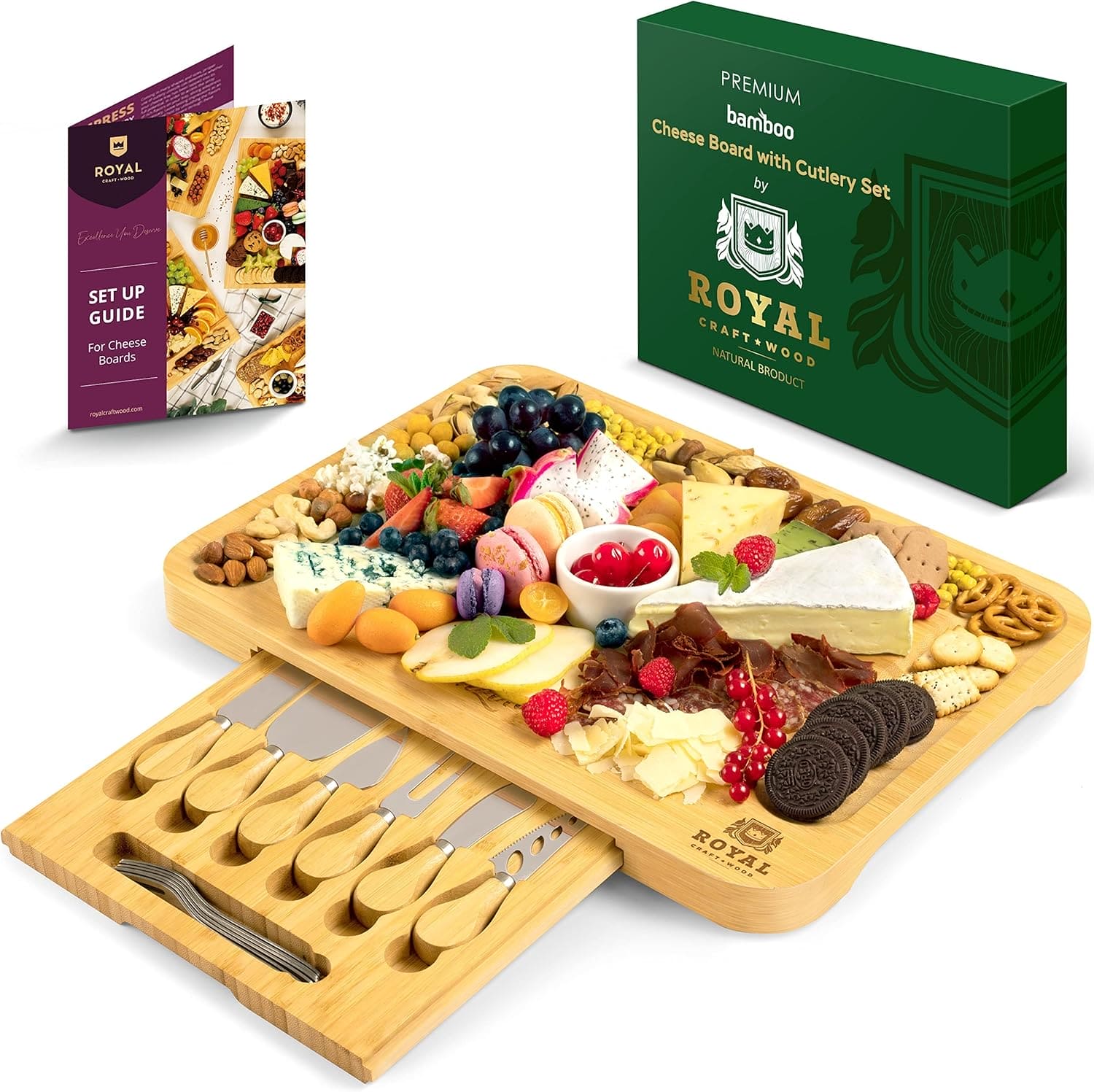 Royal Craft Wood Luxury Bamboo Cheese Board Set - Thumbnail 2