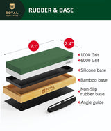 Royal Craft Wood Premium Whetstone Sharpening Kit, 2 Side Grit 1000/6000 Waterstone - Professional Grade Whetstone Set with Knife Sharpening Angle