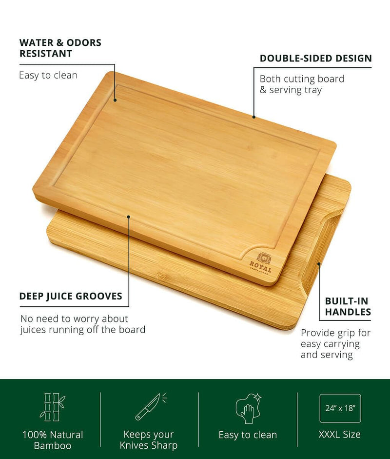 Extra Large Acacia Wood Cutting Board w/Juice Grooves and Handles