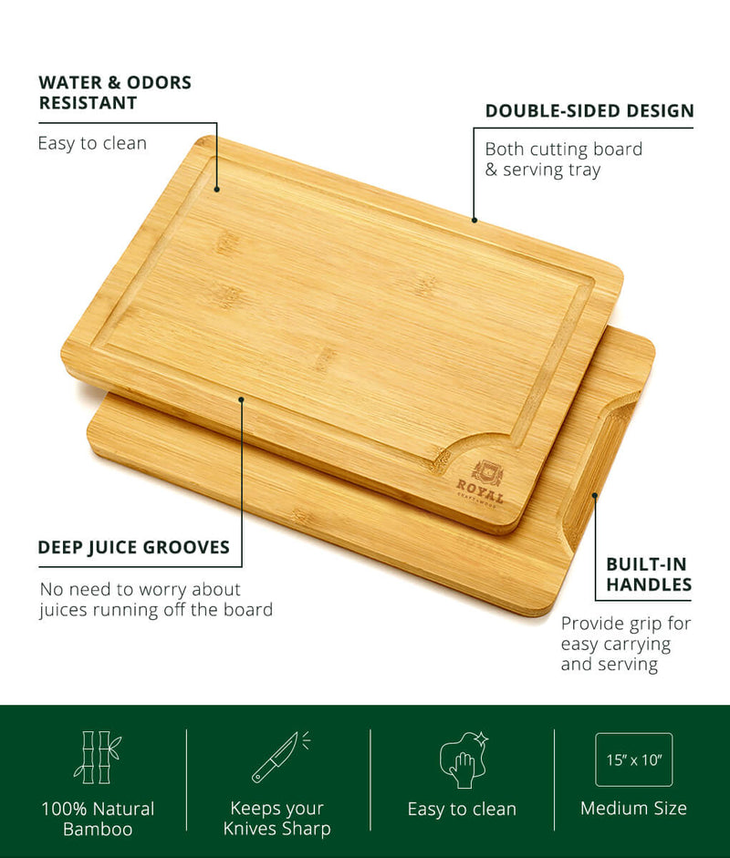 Greener Chef Medium Bamboo Cutting Board -14.5x11.5 inch Wood Cutting Board, Brown