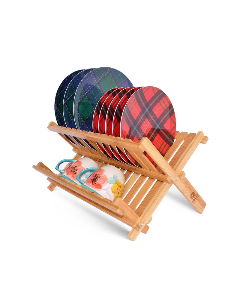 Wooden Dish Rack Plate Rack Collapsible Compact Dish Drying Rack Bamboo  Dish Drainer