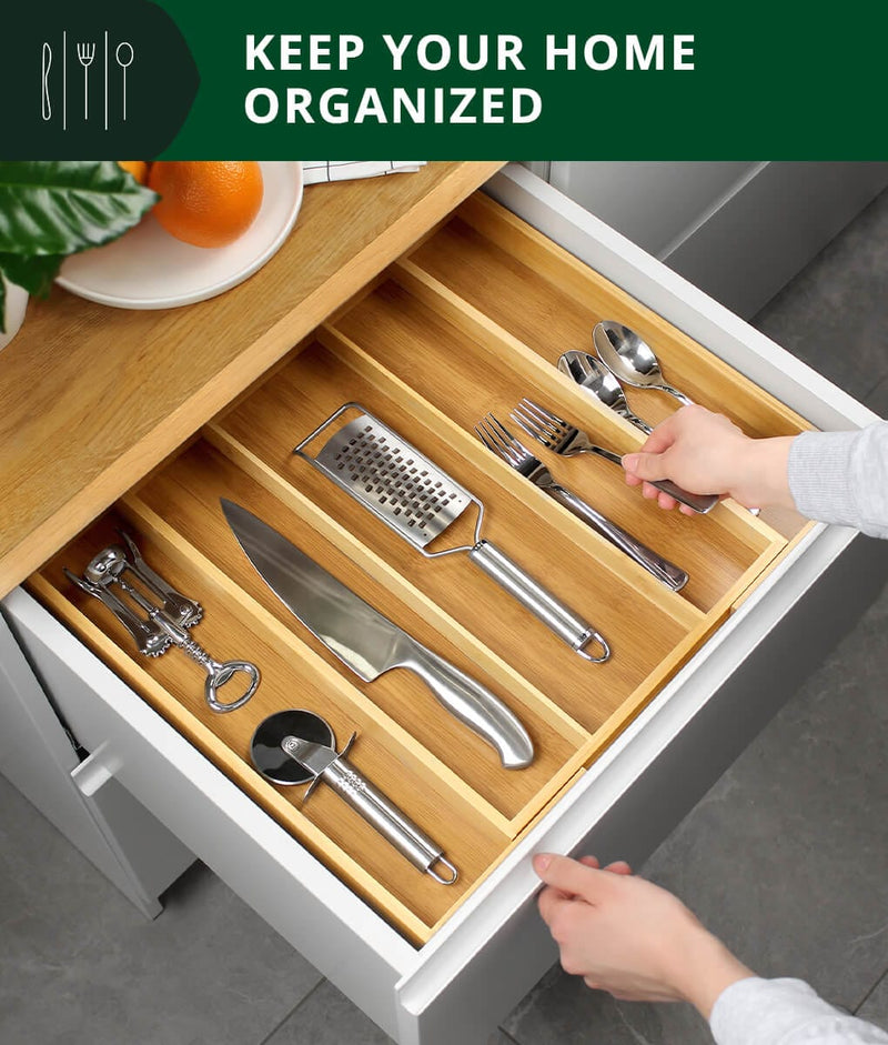 Royal Craft Wood Luxury Bamboo Kitchen Drawer Organizer - Silverware Organizer/Utensil Holder and Cutlery Tray with Grooved Drawer Dividers for Flatwa