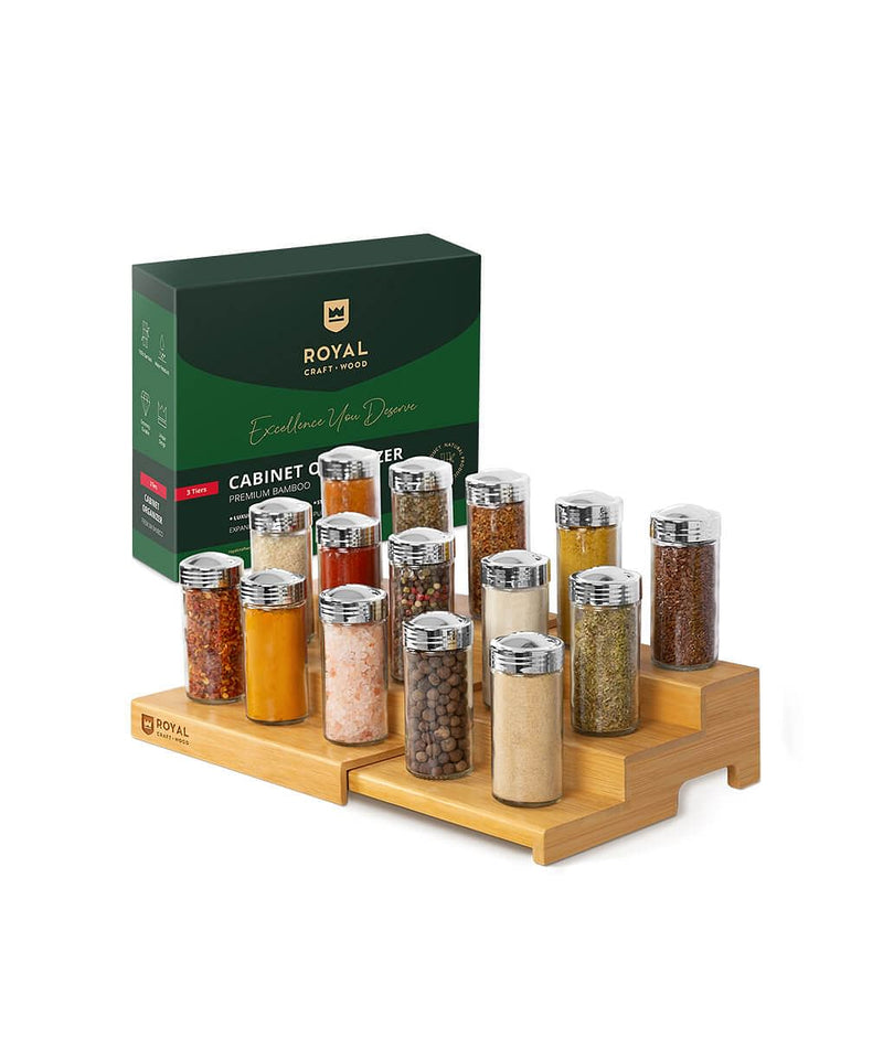MDesign Bamboo Adjustable Expandable 3-Tier Spice Rack Pantry Organizer,  Natural