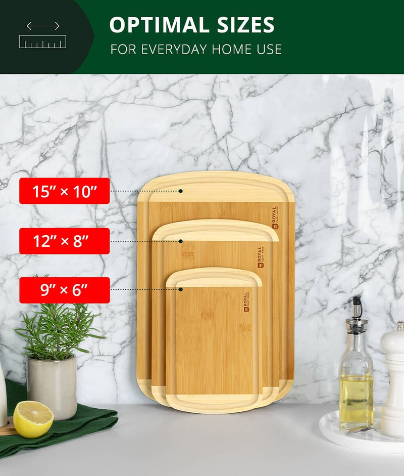 Home Basics 3 Piece Bamboo Cutting Board Set, Natural, FOOD PREP