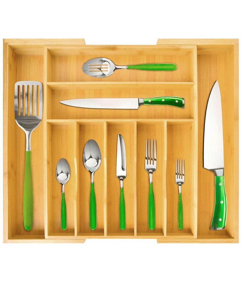 wobivcs Bamboo Silverware Drawer Organizer with lid-5  Compartments.Flatware