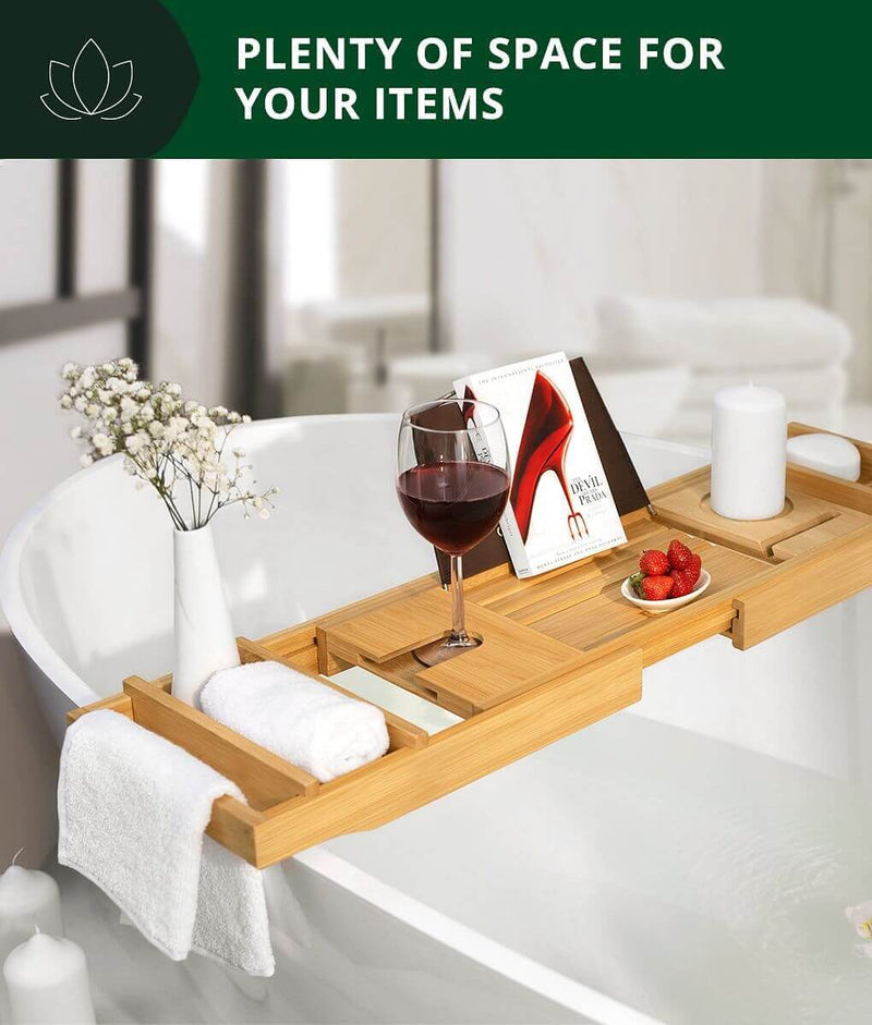 Bathtub Caddy Tray Extendable Bath Tray for Candle Wine Glass Book Holders
